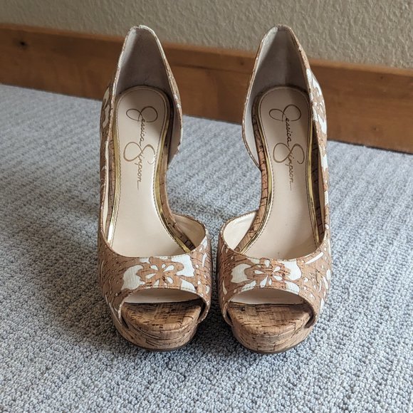 Jessica Simpson Shoes Jessica Simpson Peep Toe Floral Pattern Cork